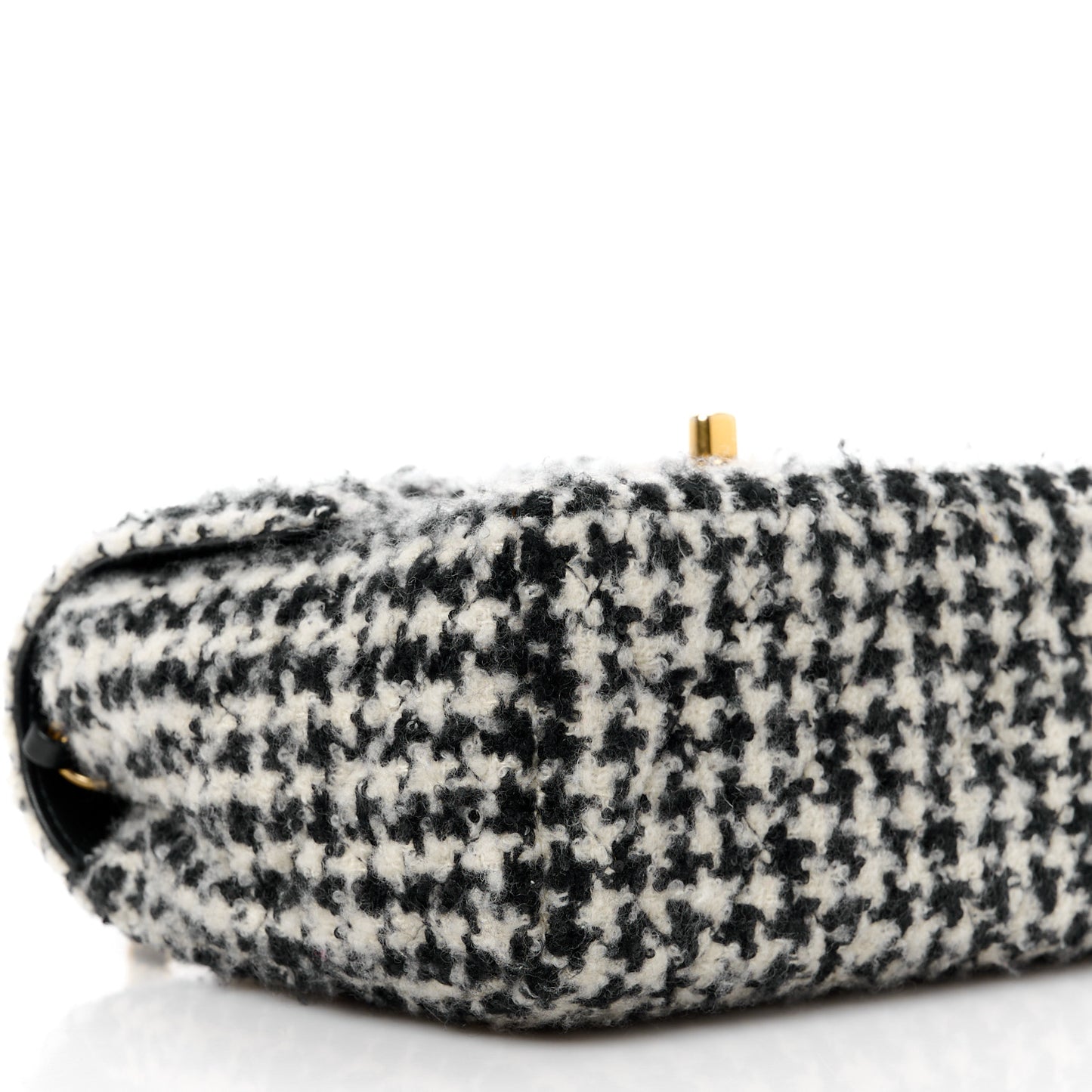 Tweed Houndstooth Quilted Mini Square Flap White Black
