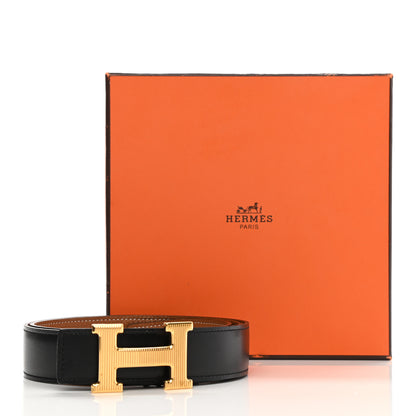 Hermes Togo Box 32mm Strie H Belt 95 Gold Black 6 of 6