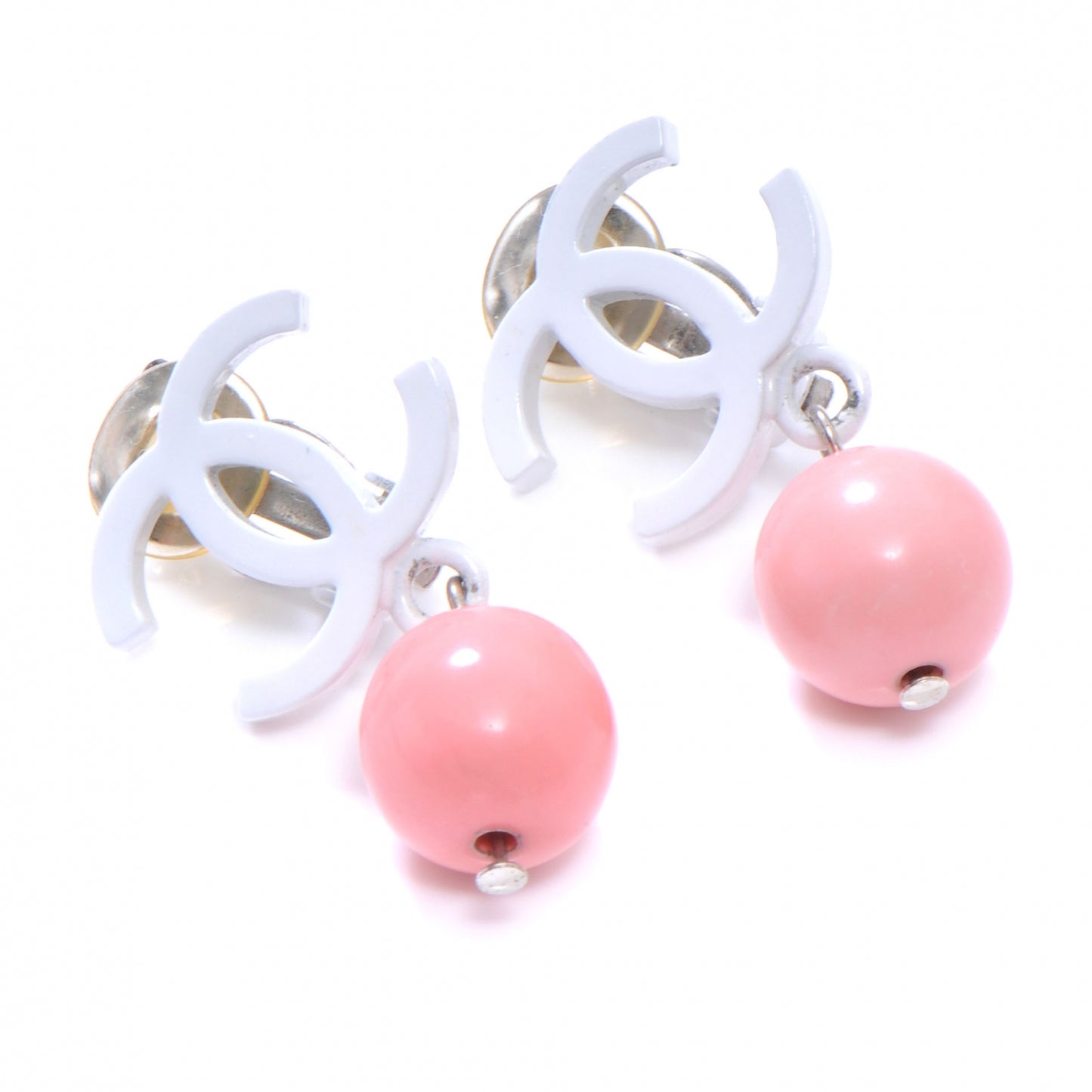 Resin CC Dangle Earrings Pink White