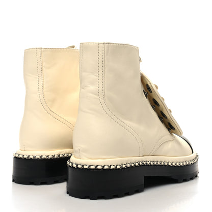 Chanel Lambskin Pearl Combat Short Boots 35.5 Ivory Black 4 of 9