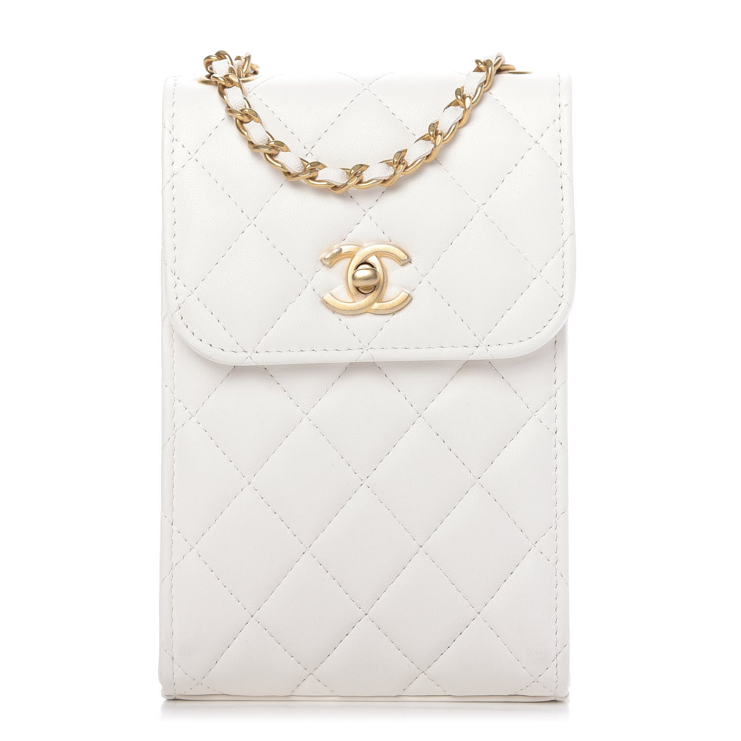 Chanel Lambskin Quilted Pearl Crush Phone Holder With Chain White 1 of 11