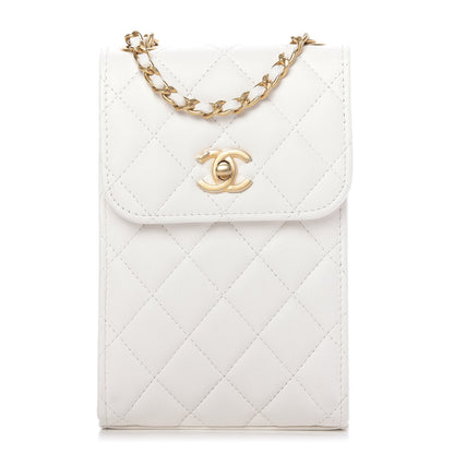Chanel Lambskin Quilted Pearl Crush Phone Holder With Chain White 1 of 11
