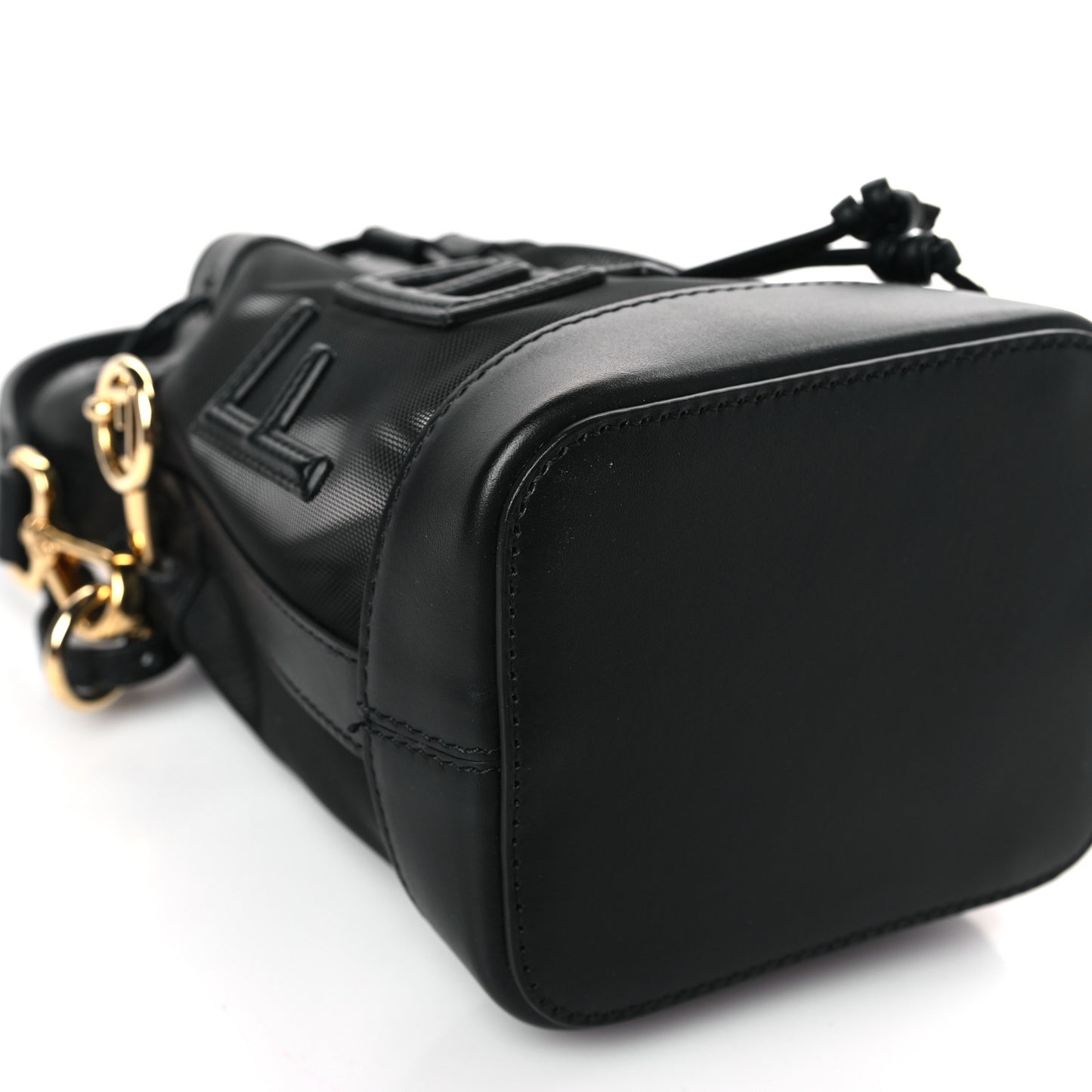 Mesh Vitello King F is Fendi Logo Embroidered Mini Mon Tresor Bucket Bag Black