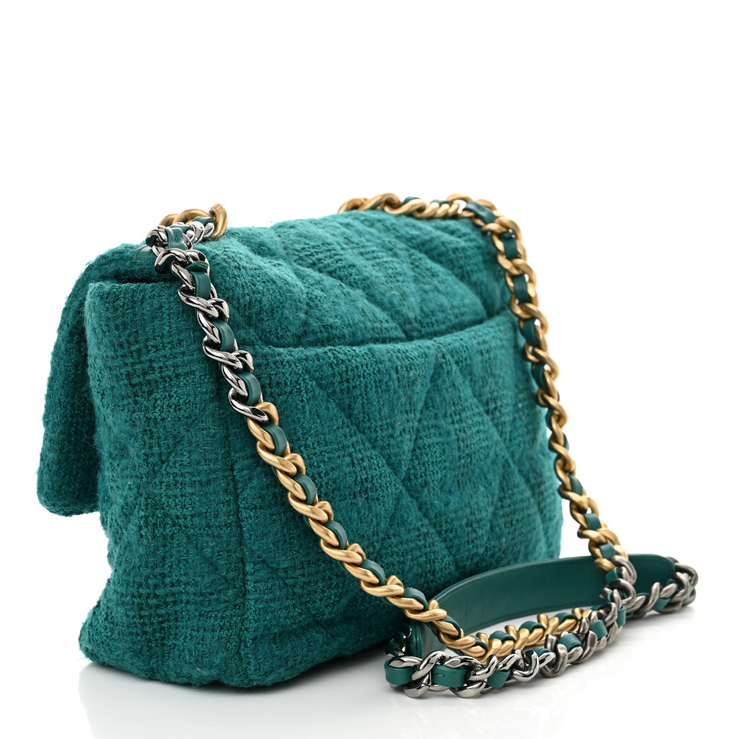 Chanel Tweed Quilted Large Chanel 19 Flap Green 3 of 13