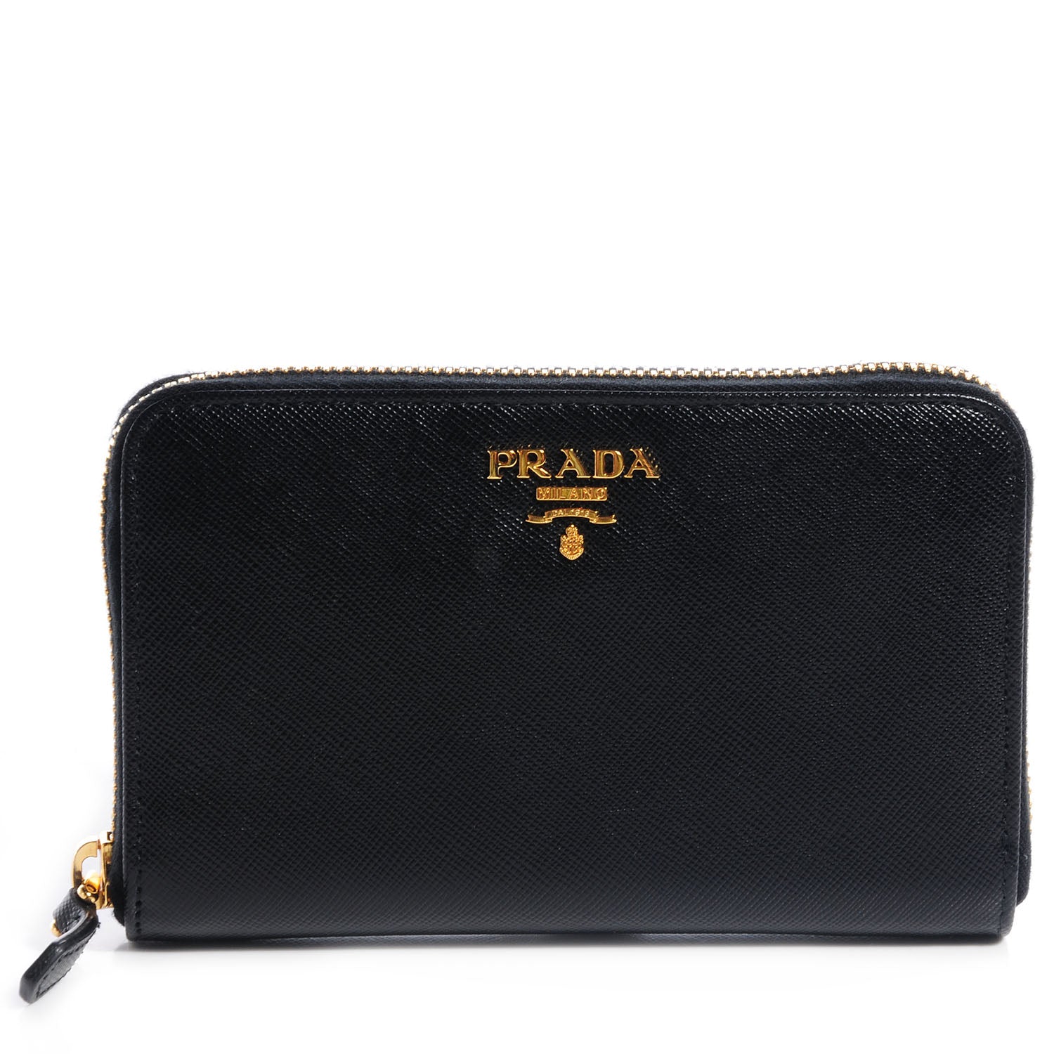 Prada Saffiano Metal Zip Around Wallet Nero Black 2 of 9
