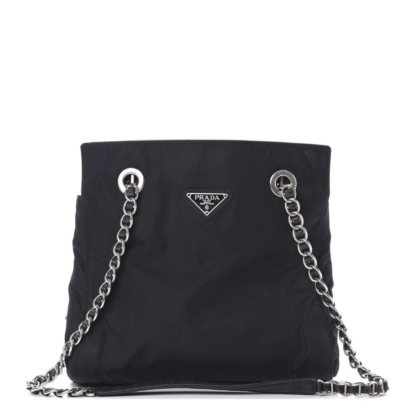 Nylon Tessuto Acciaio Chain Shoulder Bag Black