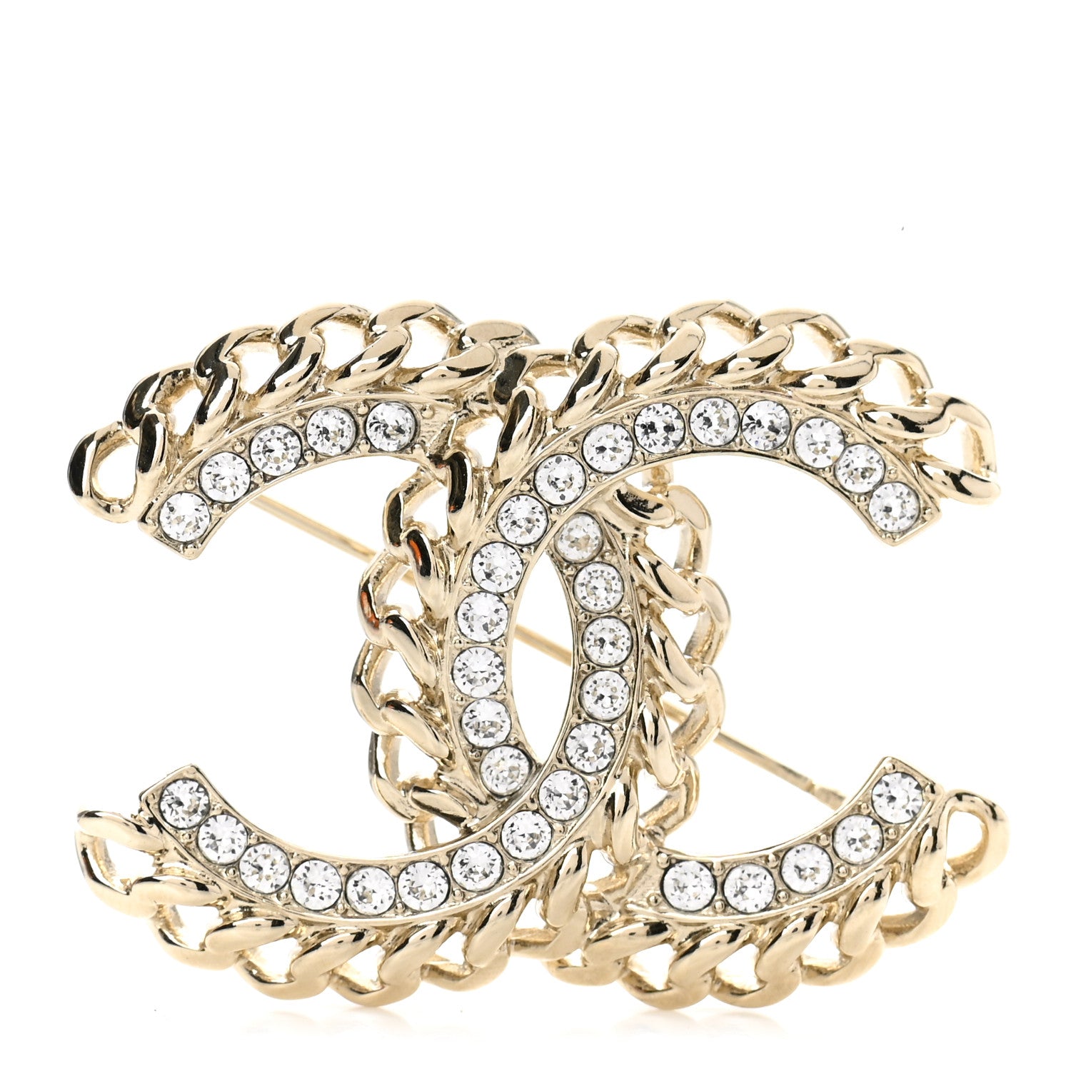 Chanel Crystal Chain CC Brooch Gold 1 of 4