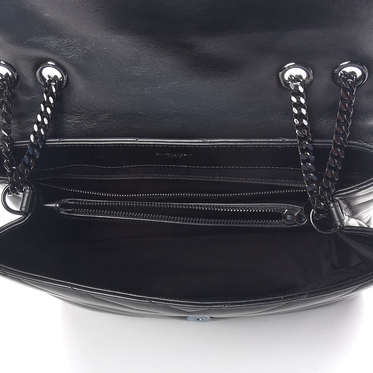 Calfskin Y Quilted Monogram Medium Loulou Chain Satchel Black