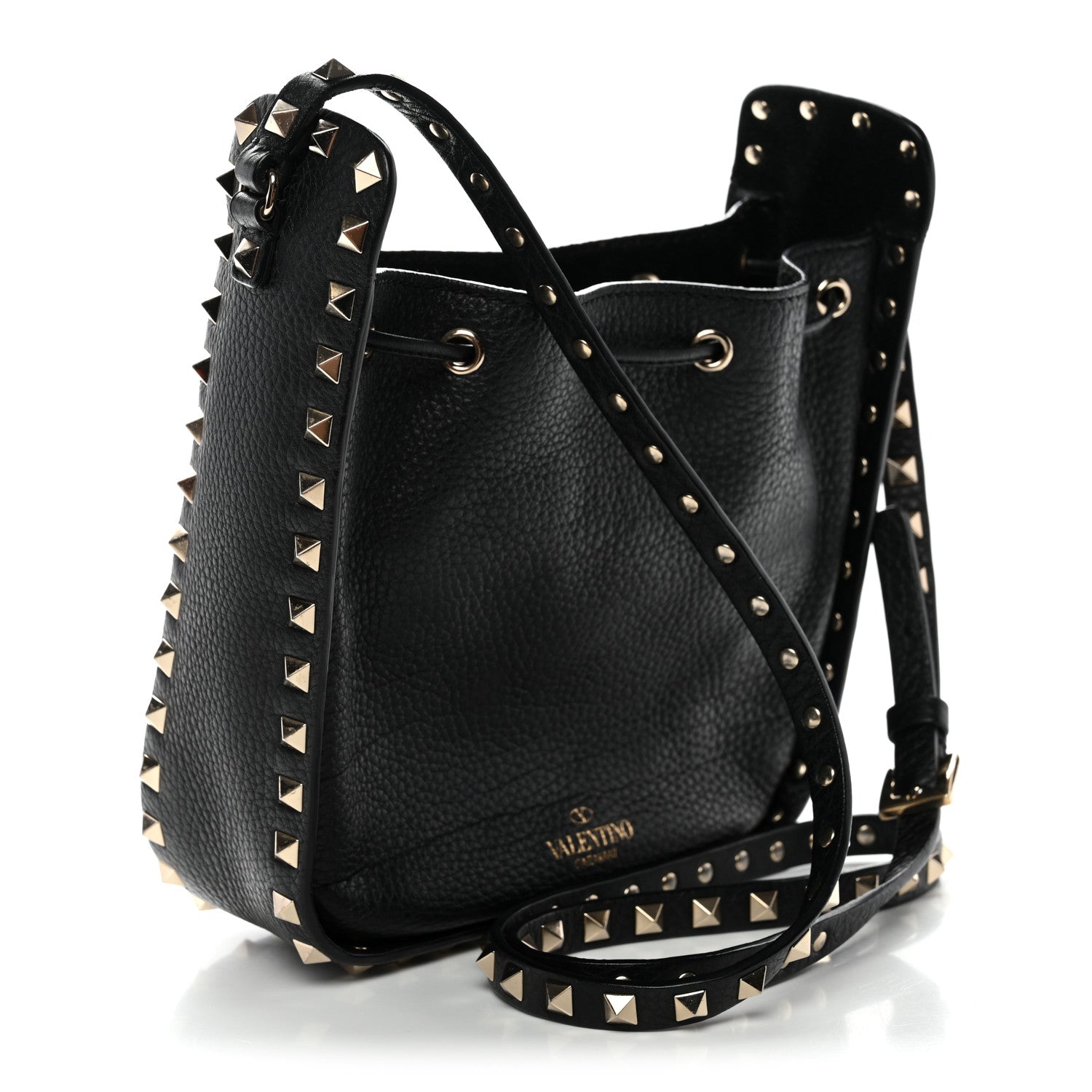 Valentino Garavani Grained Calfskin Rockstud Bucket Bag Black 3 of 10