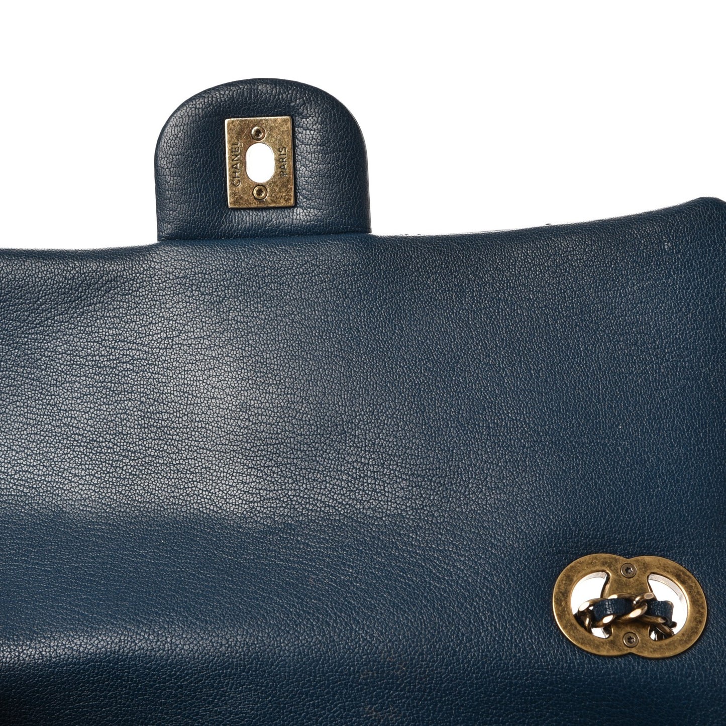 Patent Goatskin Quilted Medium CC Eyelet Flap Blue