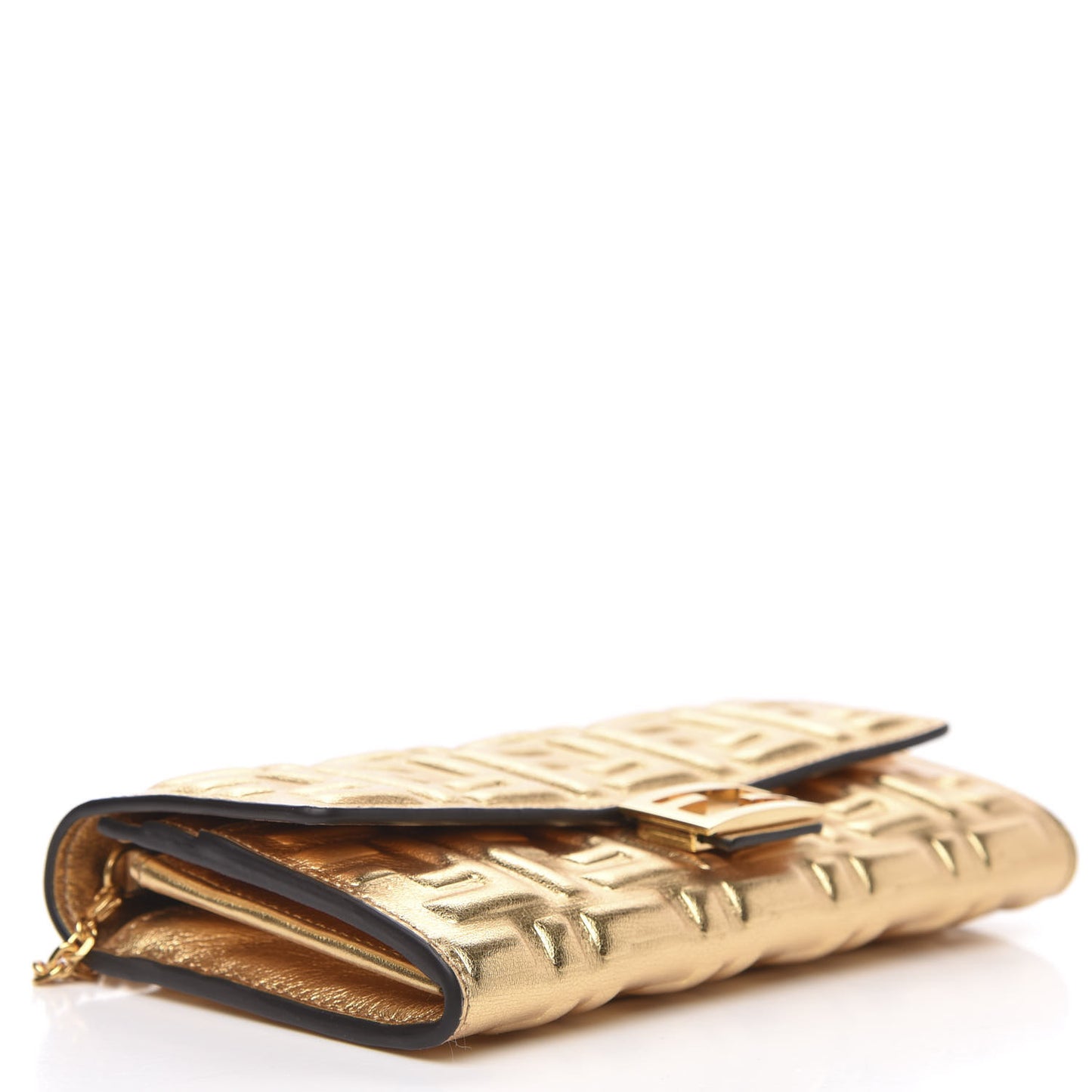 Vitello Catalan Mirror FF 1974 Embossed Continental Wallet on Chain Gold