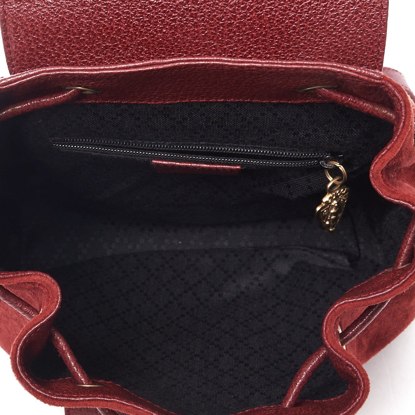 Suede Calfskin Bamboo Backpack Red
