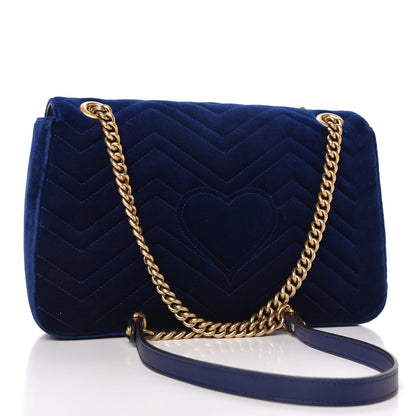 Gucci Velvet Matelasse Medium GG Marmont Shoulder Bag Cobalt Blue 4 of 16