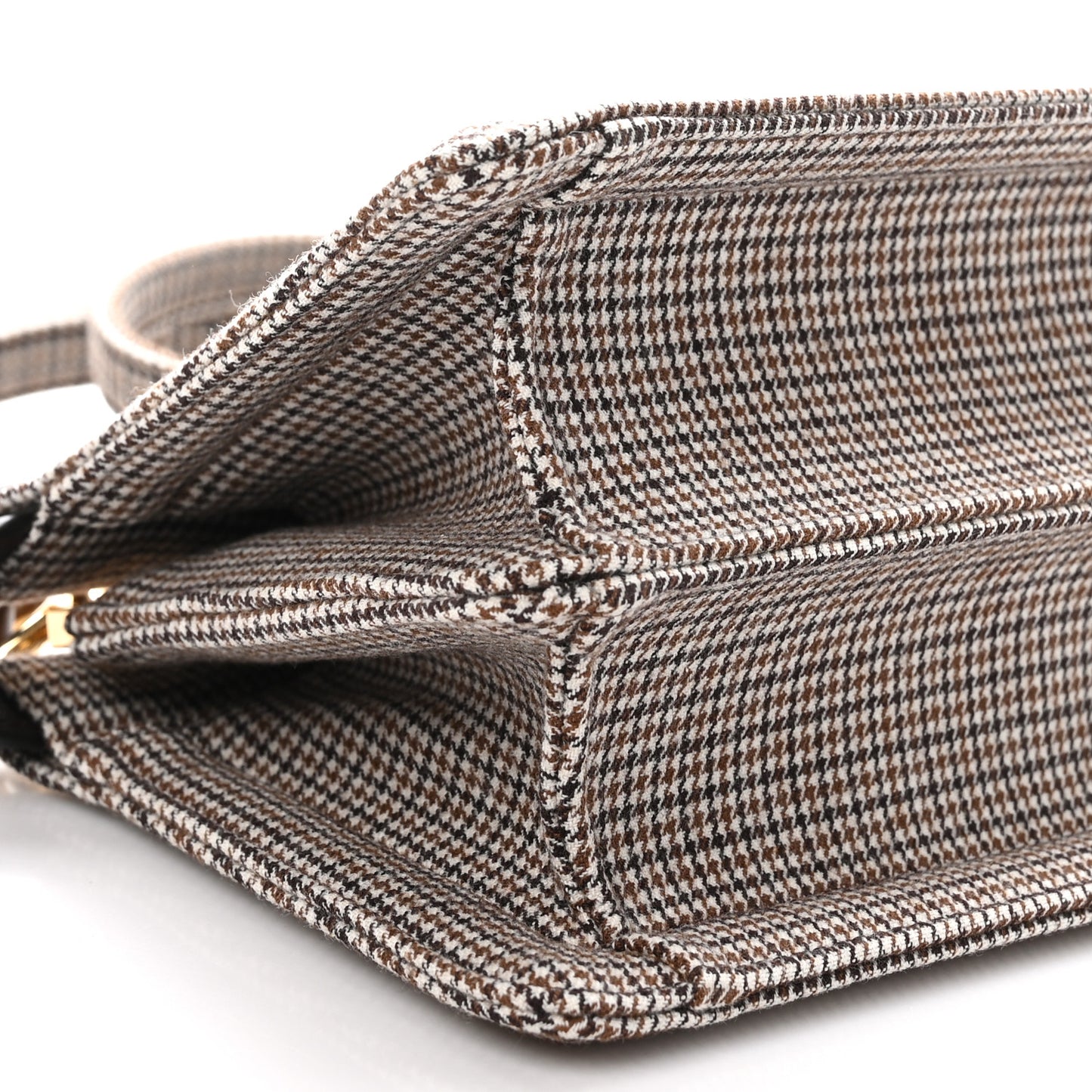 Wool Fabric Jacquard Cuoio Small Houndstooth FF 1974 Petite Peekaboo I SEE U Satchel Grigio Anthracite