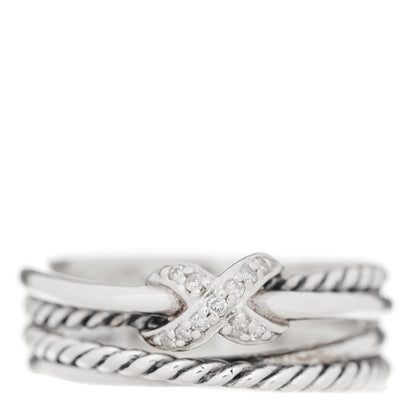 David Yurman Sterling Silver Diamond X Crossover Ring 50 5.25 2 of 8