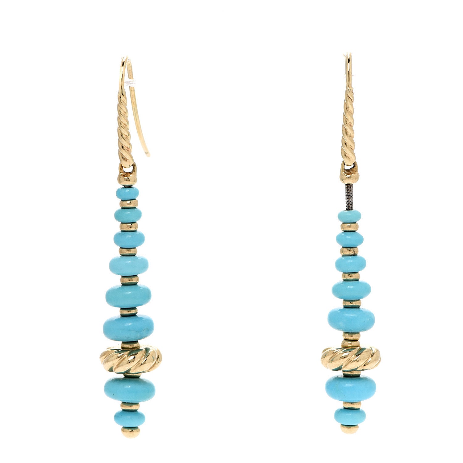 David Yurman 18K Yellow Gold Turquoise Rio Rondelle Drop Earrings 1 of 6