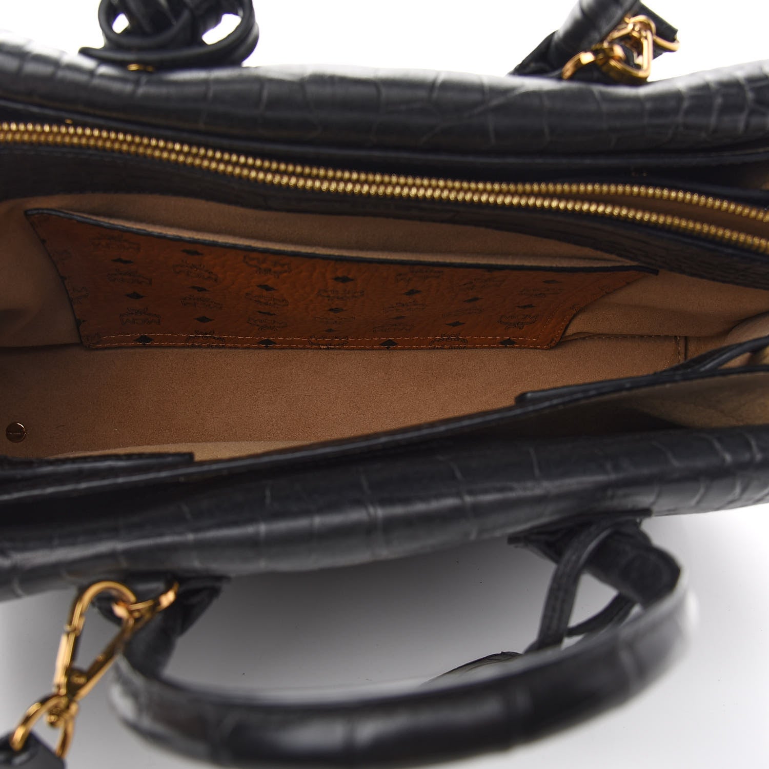 MCM Calfskin Crocodile Embossed Medium Milla Tote Black 6 of 8