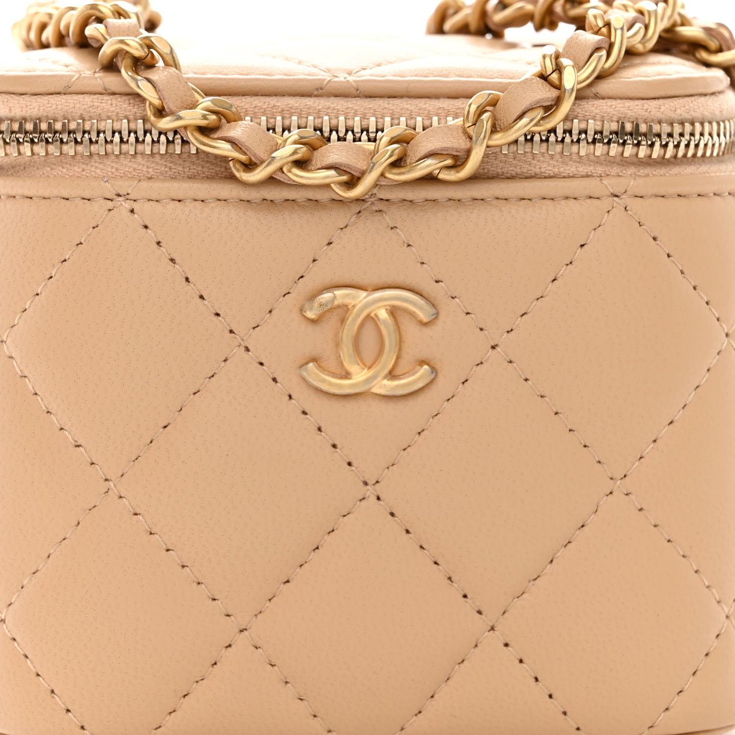 Chanel Lambskin Quilted Pearl Crush Mini Vanity Case With Chain Beige 8 of 10