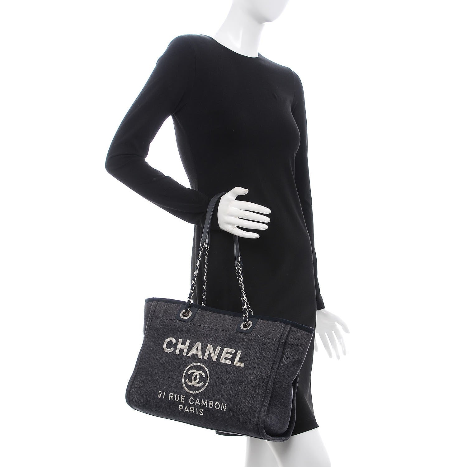 Chanel Denim Small Deauville Tote Dark Blue 2 of 8