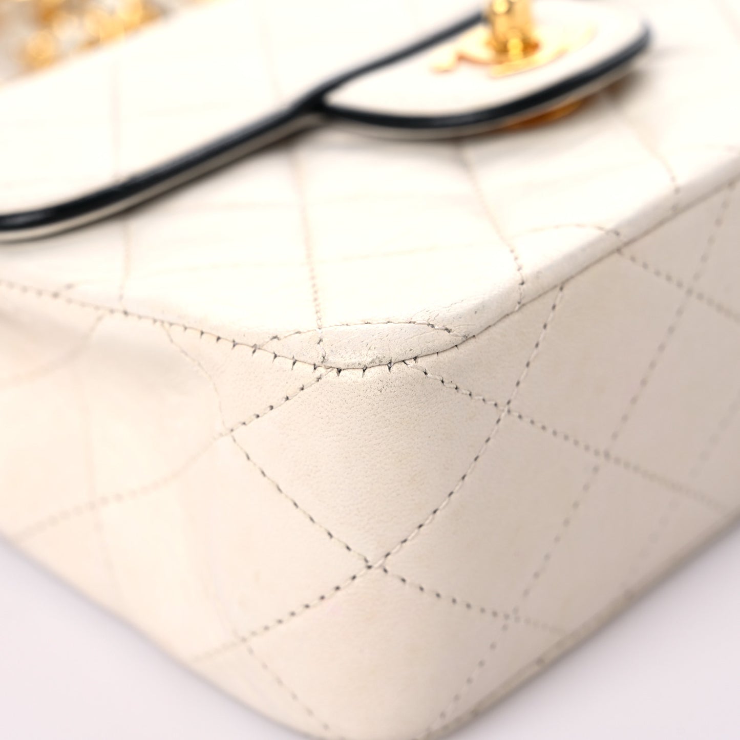 Lambskin Quilted Mini Square Flap White
