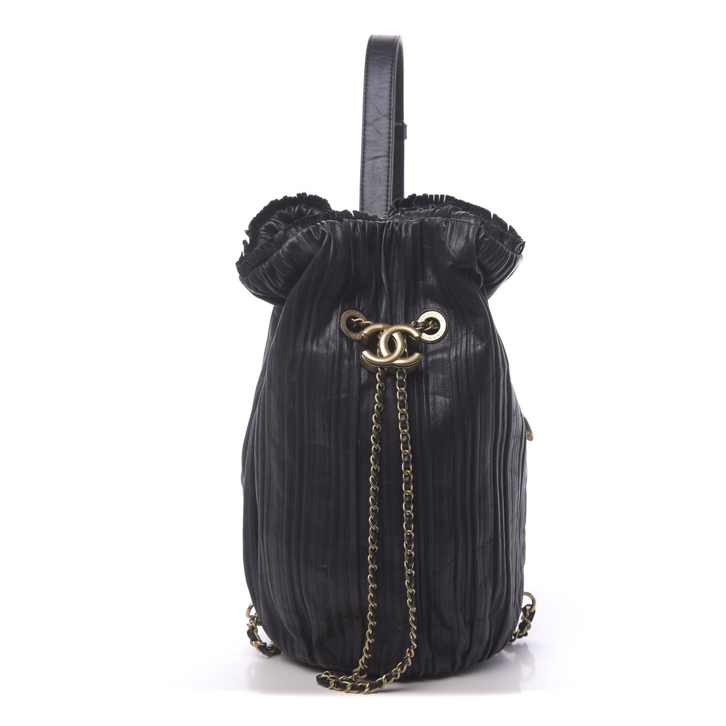 Iridescent Crumpled Calfskin Small Coco Pleats Backpack Black