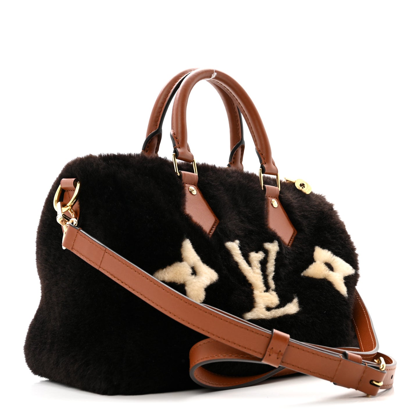 Shearling Monogram LV Ski Cozygram Speedy Bandouliere 25 Chocolate Cream