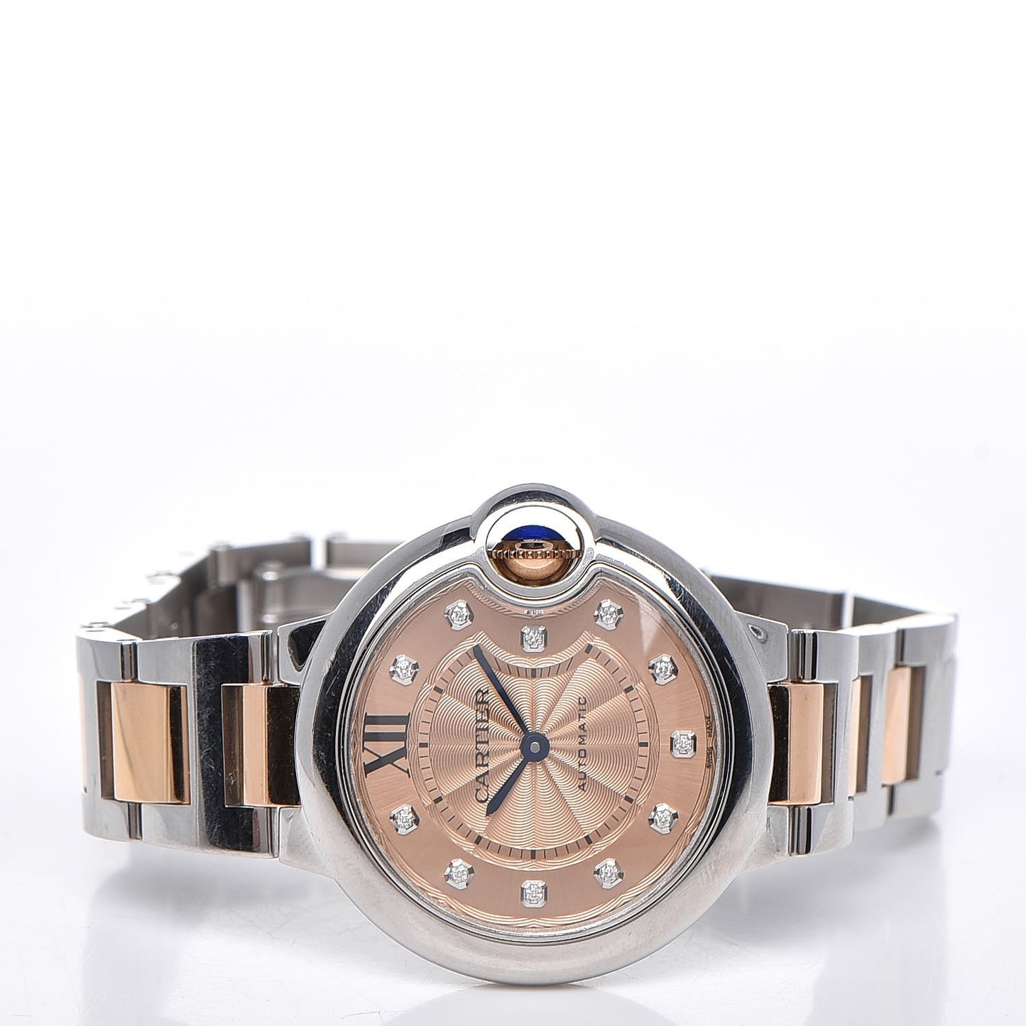 Stainless Steel 18K Pink Gold Diamond 33mm Ballon Bleu De Cartier Automatic Watch Champagne