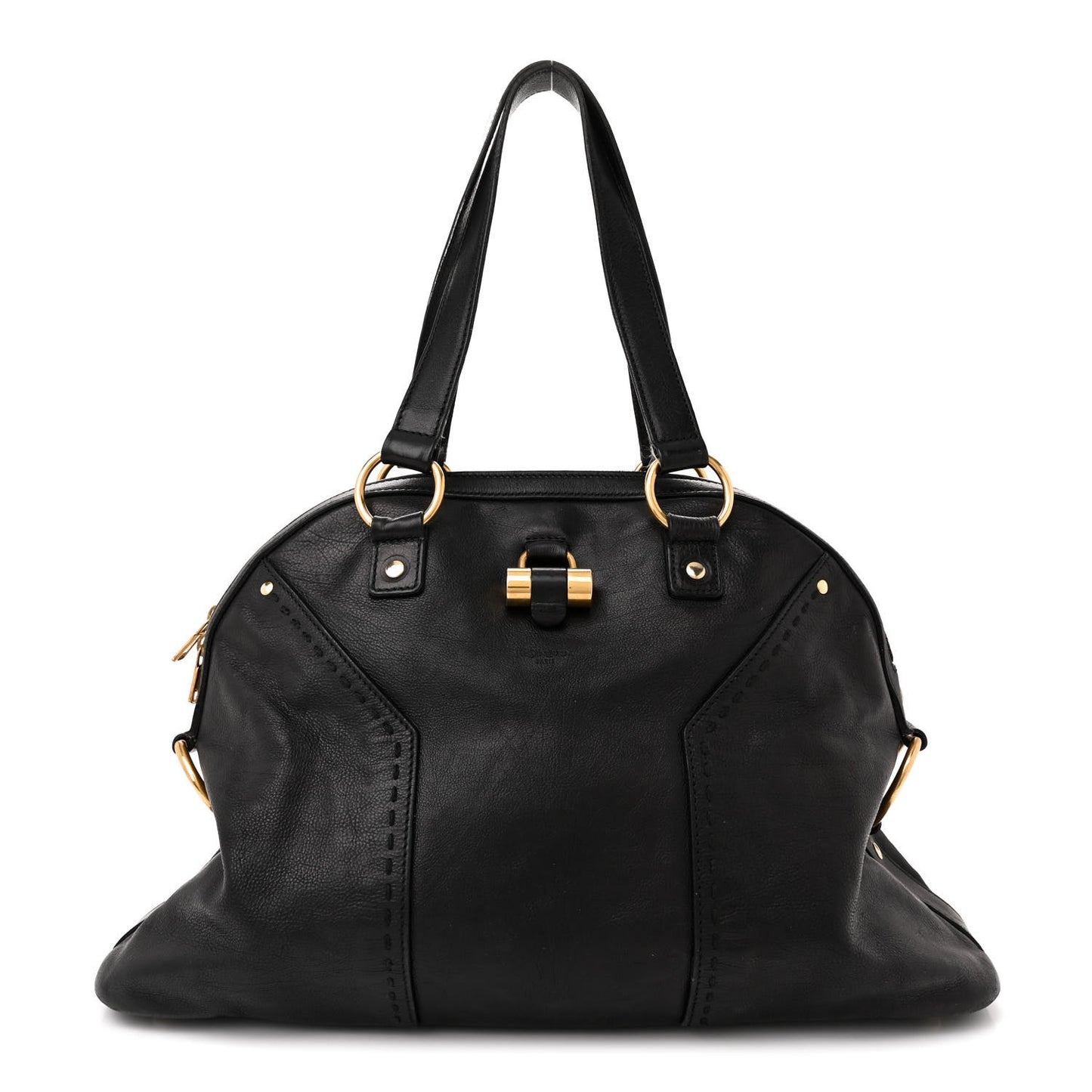 Textured Patent Calfskin Large Muse Black