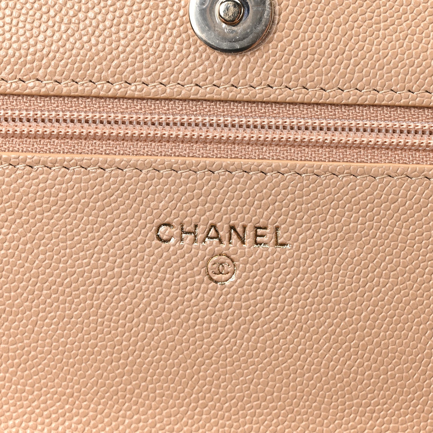 Caviar Quilted Crystal CC Wallet On Chain WOC Beige