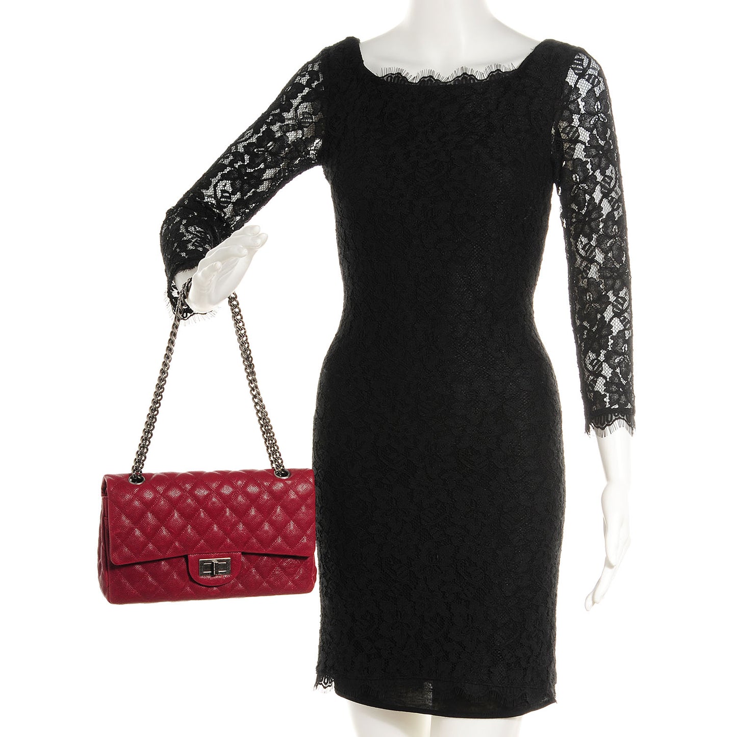 Washed Caviar Quilted 2.55 Reissue 225 Bijoux Chain Flap Red