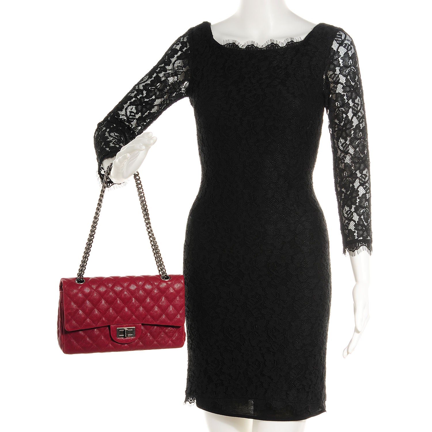 Chanel Washed Caviar Quilted 2.55 Reissue 225 Bijoux Chain Flap Red 2 of 7