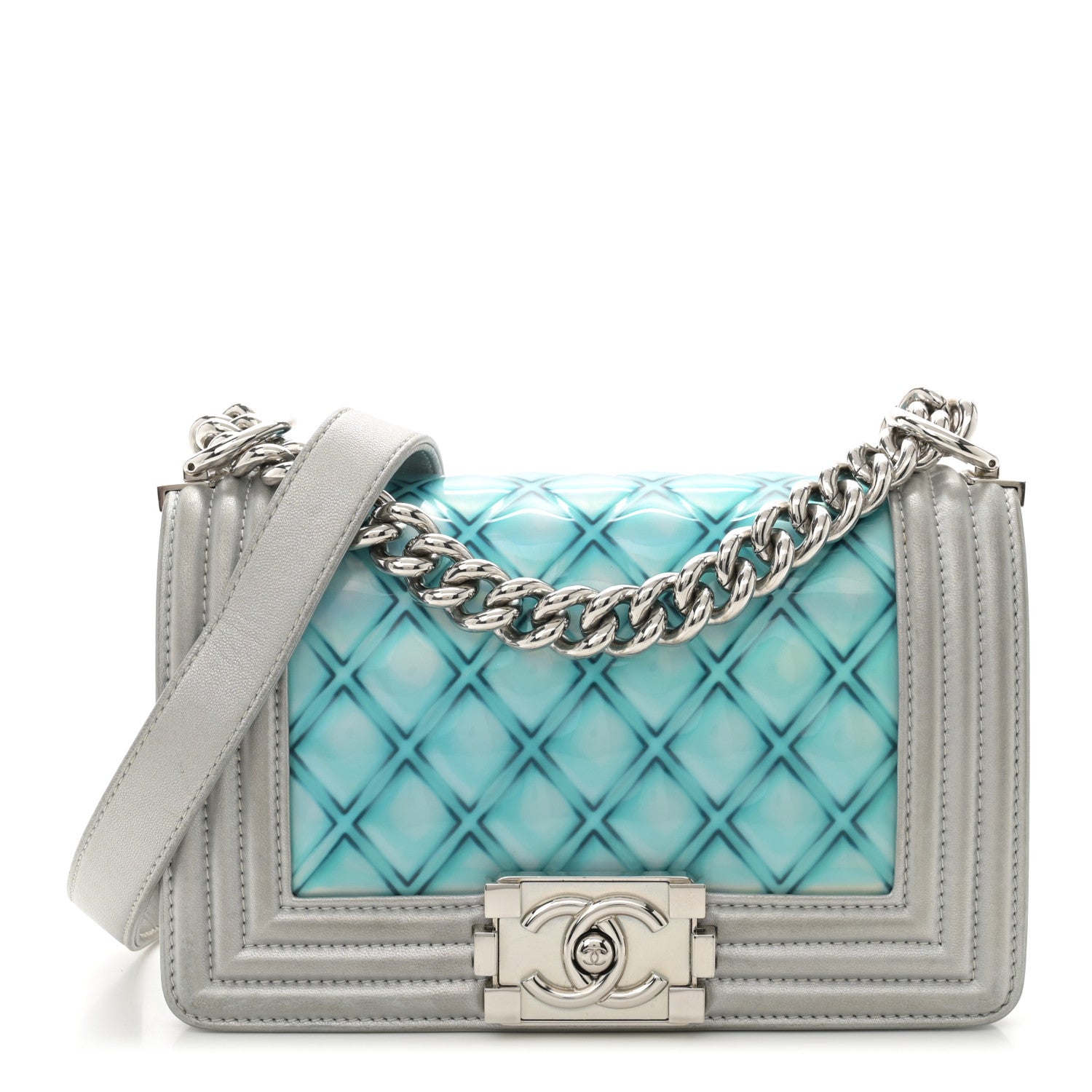 Chanel Iridescent Patent Calfskin PVC Quilted Small Boy Flap Blue 1 of 11