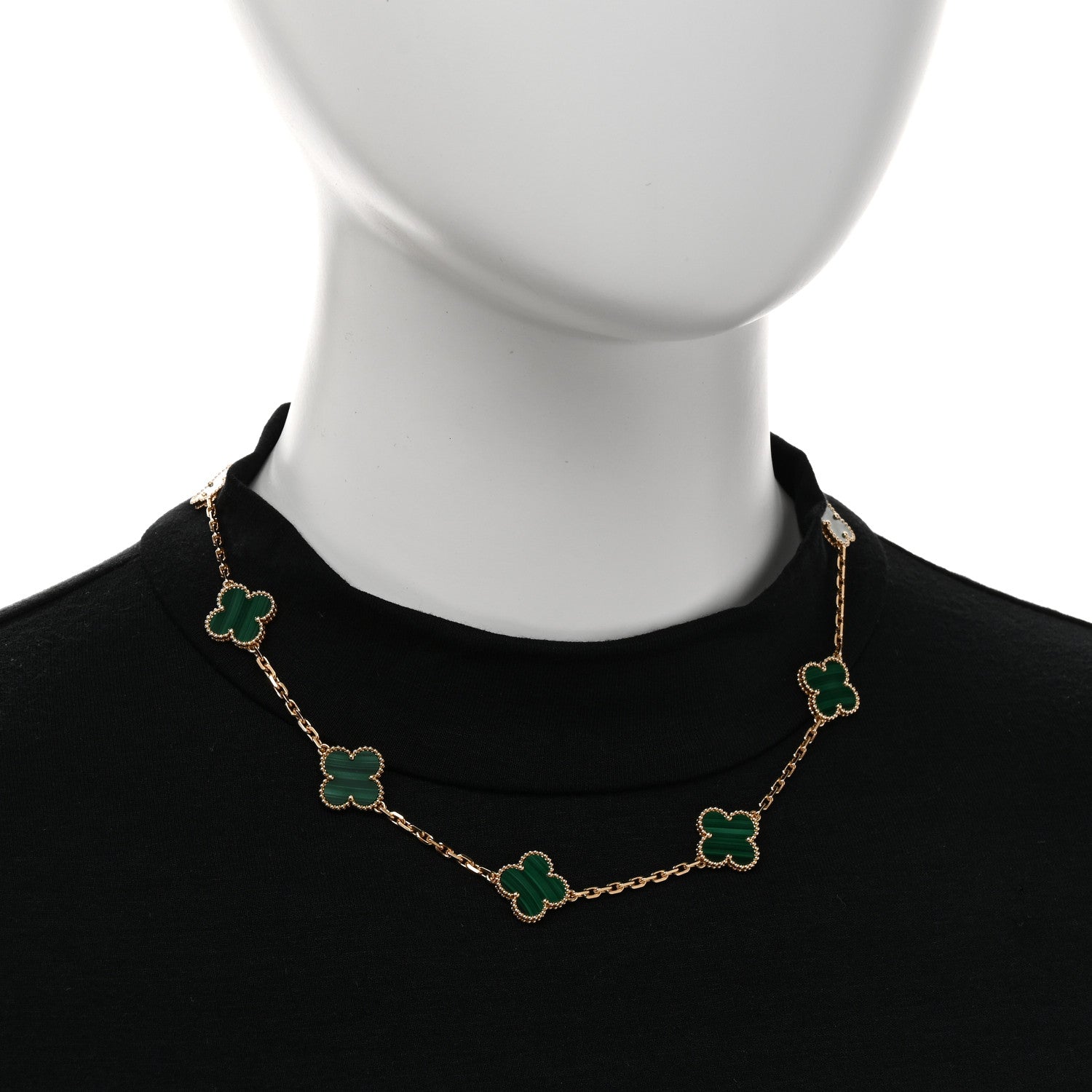 Van Cleef & Arpels 18K Yellow Gold Malachite 10 Motifs Vintage Alhambra Necklace 2 of 5