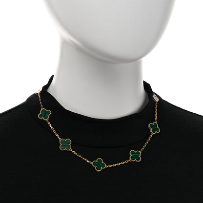 Van Cleef & Arpels 18K Yellow Gold Malachite 10 Motifs Vintage Alhambra Necklace 2 of 5