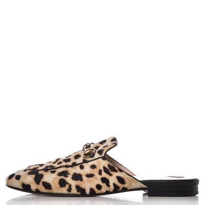 Gucci Calf Hair Leopard Print Womens Princetown Slippers 37.5 Naturale Black 1 of 10
