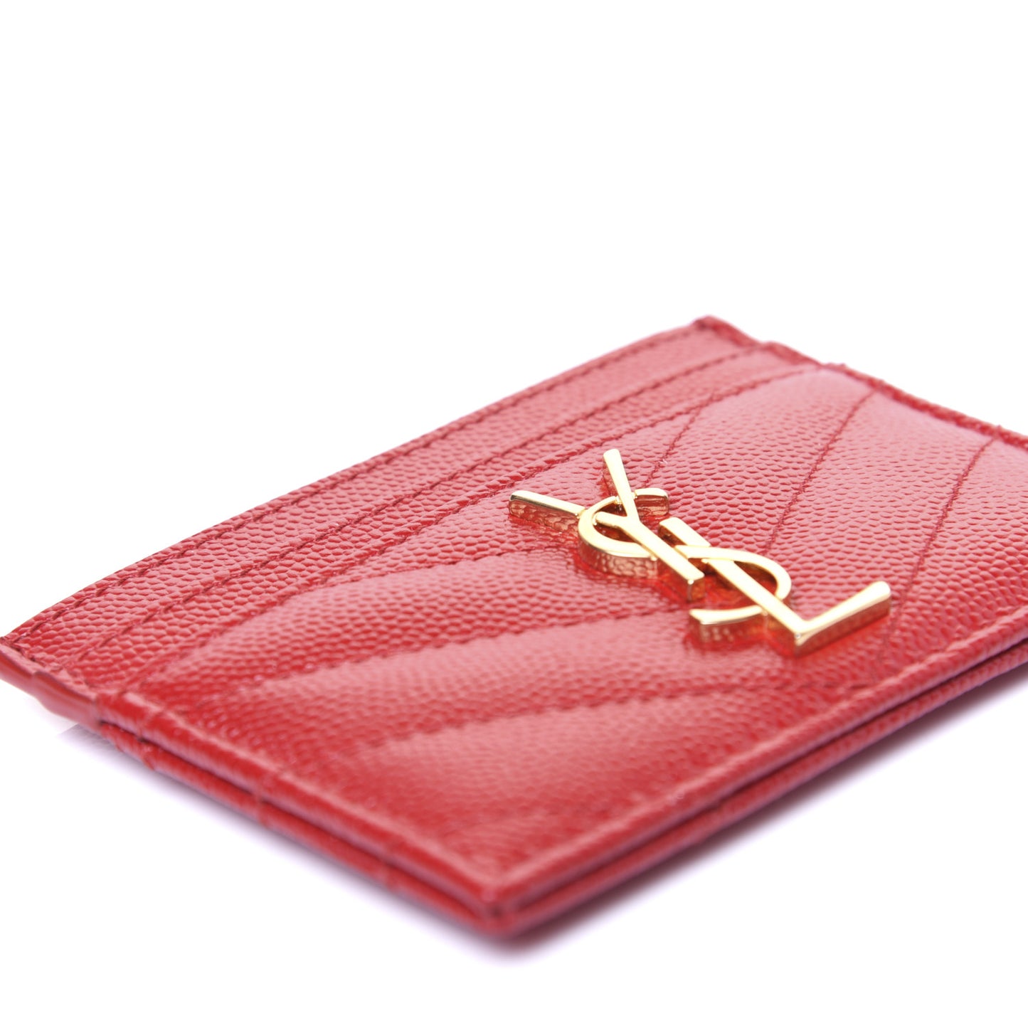 Grain De Poudre Matelasse Chevron Monogram Credit Card Case New Red