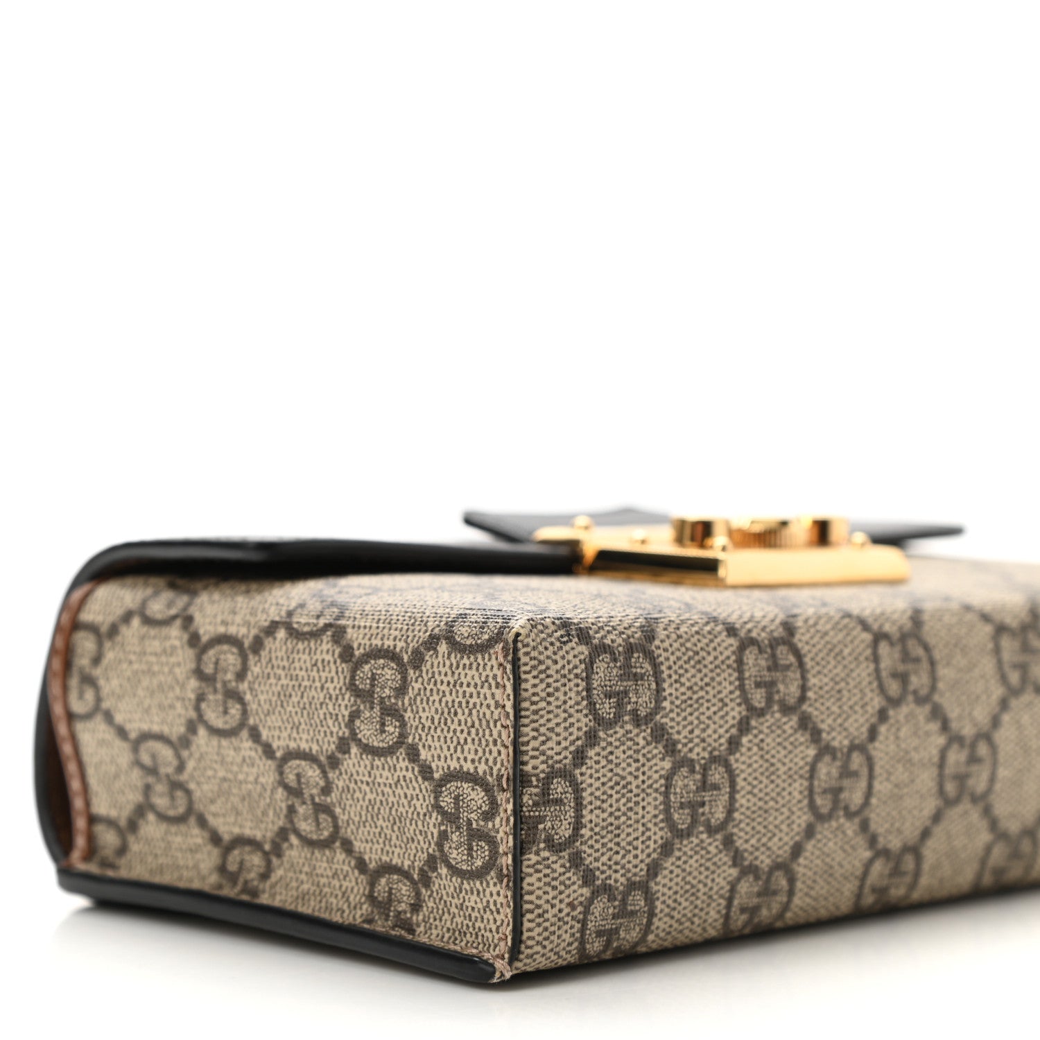 Gucci GG Supreme Monogram Calfskin Mini Padlock Top Handle Shoulder Bag Beige Black Cuir 9 of 10