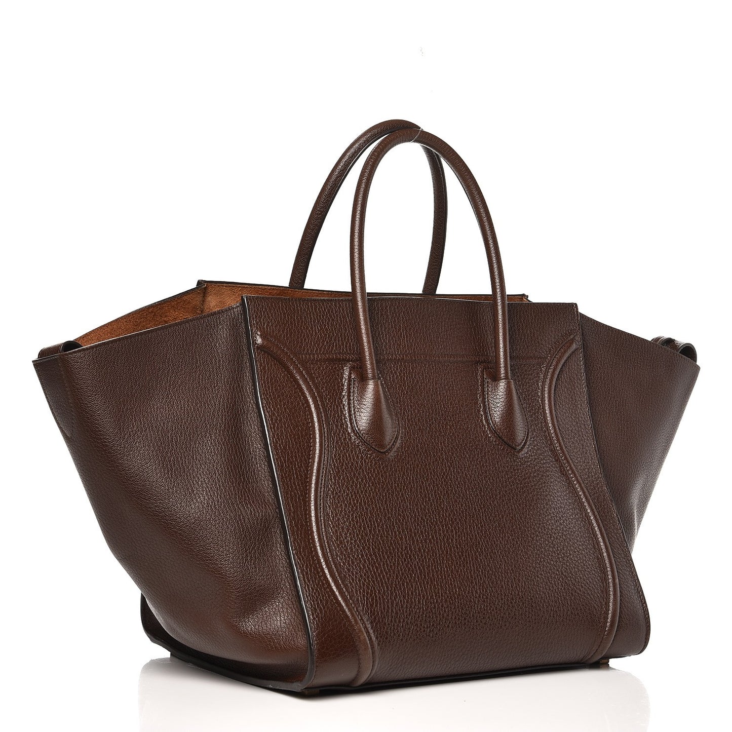 Shiny Grained Calfskin Medium Phantom Luggage Brown