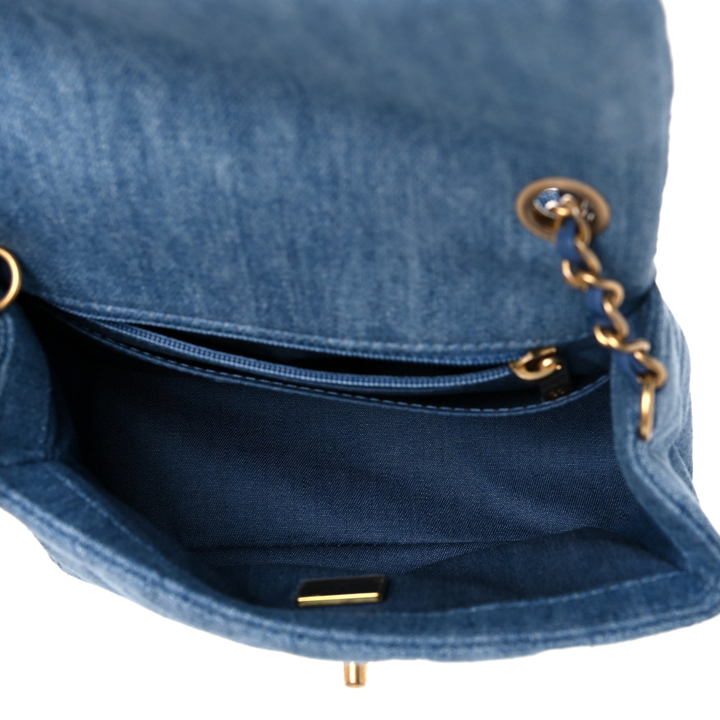 Denim Quilted Mini Pearl Crush Flap Blue