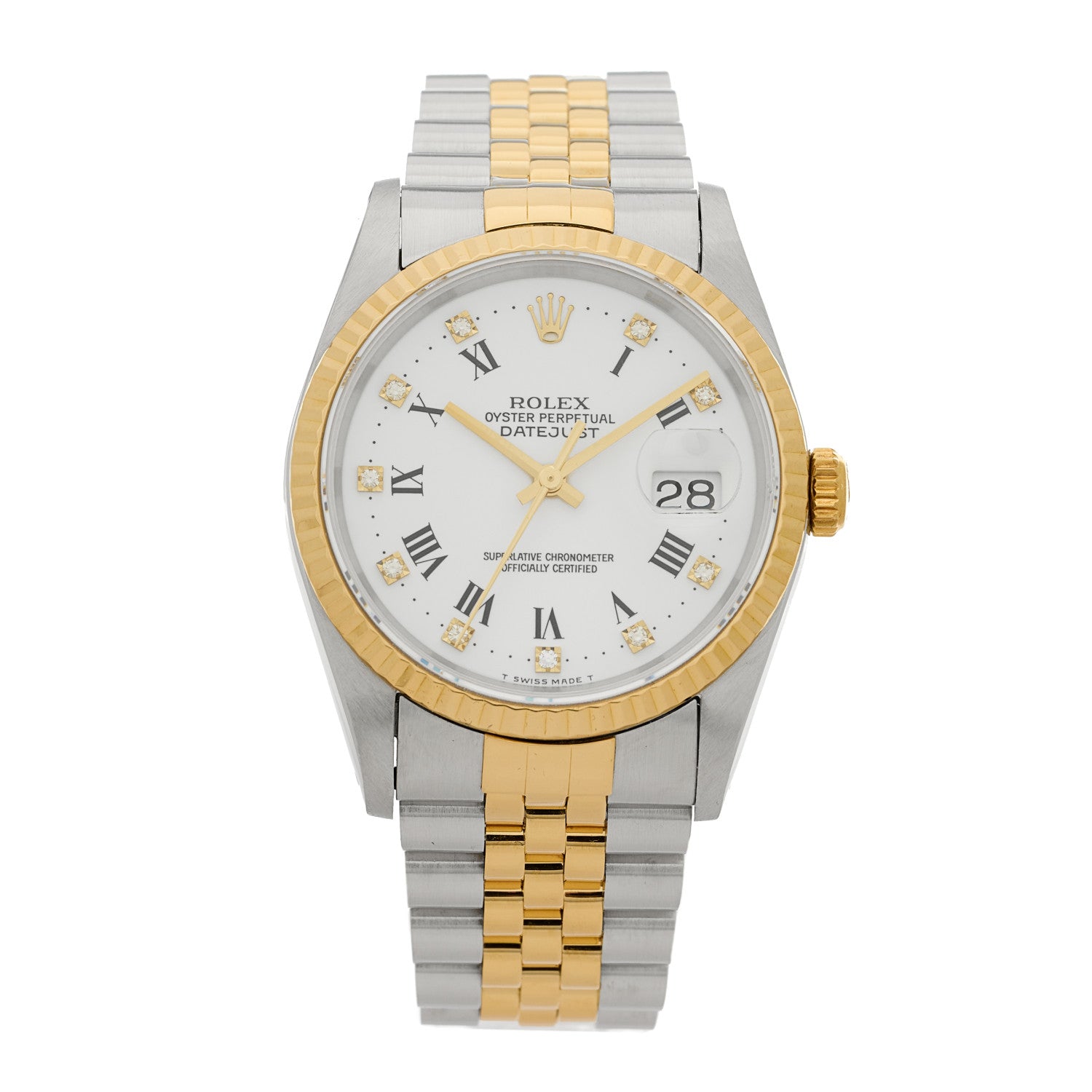 Rolex Stainless Steel 18K Yellow Gold Diamond 36mm Oyster Perpetual Datejust Watch White Roman 16233 1 of 4