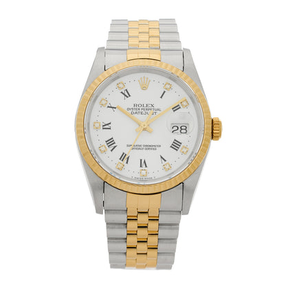 Rolex Stainless Steel 18K Yellow Gold Diamond 36mm Oyster Perpetual Datejust Watch White Roman 16233 1 of 4
