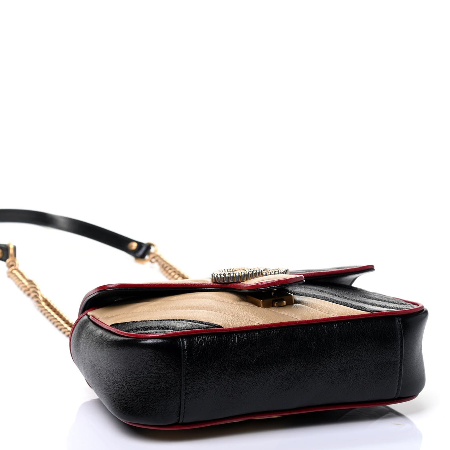 Azalea Calfskin Matelasse Diagonal Patchwork Mini Torchon GG Marmont Shoulder Bag Black Beige Romantic Cerise