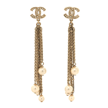 Chanel Pearl Chain CC Dangle Earrings Gold 1 of 5