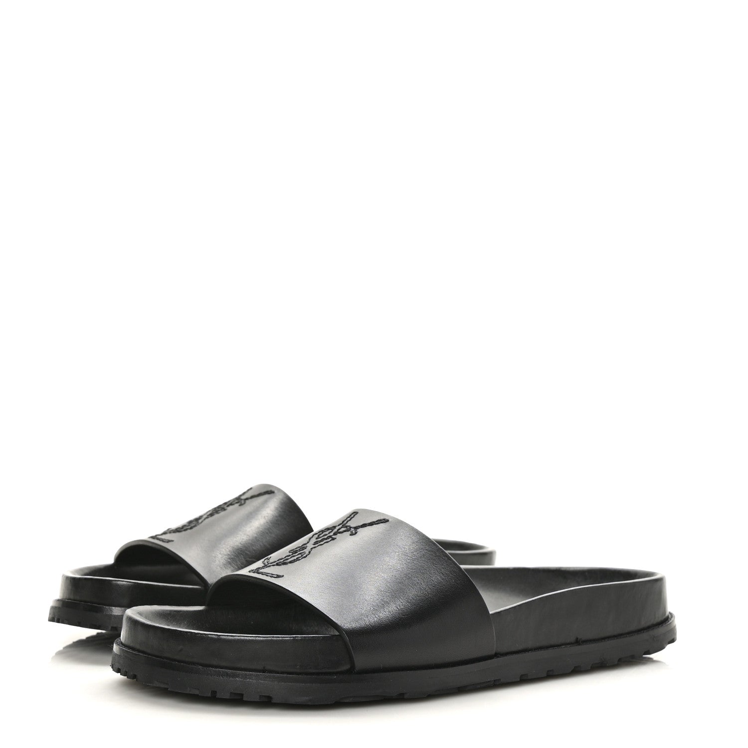 Saint Laurent Calfskin Monogram Jimmy Joan Slide Sandals 37 Black 3 of 8