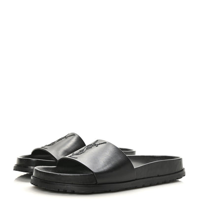 Saint Laurent Calfskin Monogram Jimmy Joan Slide Sandals 37 Black 3 of 8