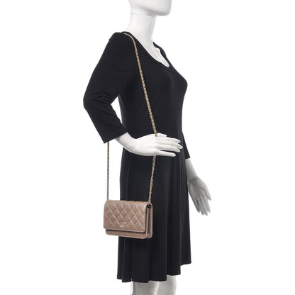 Chanel Iridescent Caviar Quilted Wallet On Chain WOC Beige 2 of 10