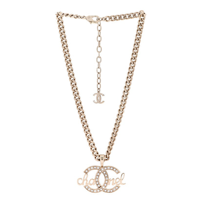 Chanel Metal Crystal Pearl Logo Chain Link CC Necklace Gold 3 of 6