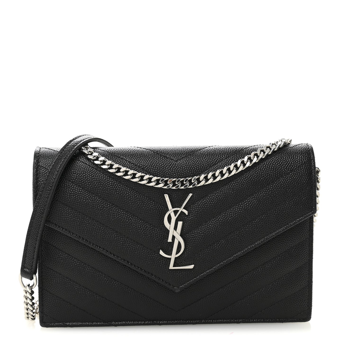 Grain De Poudre Matelasse Chevron Monogram Envelope Chain Wallet Black