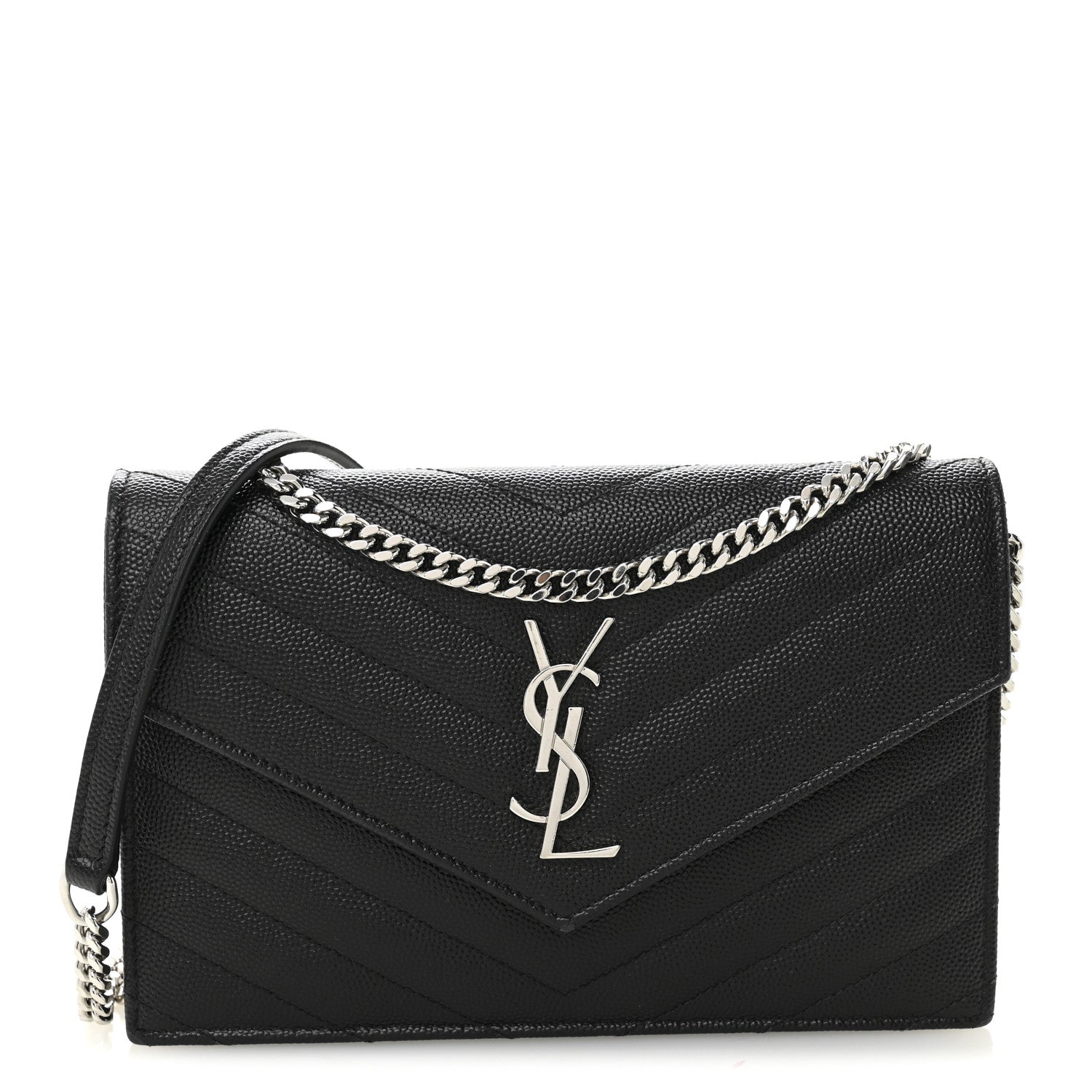 Saint Laurent Grain De Poudre Matelasse Chevron Monogram Envelope Chain Wallet Black 1 of 10