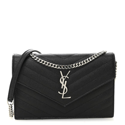 Saint Laurent Grain De Poudre Matelasse Chevron Monogram Envelope Chain Wallet Black 1 of 10